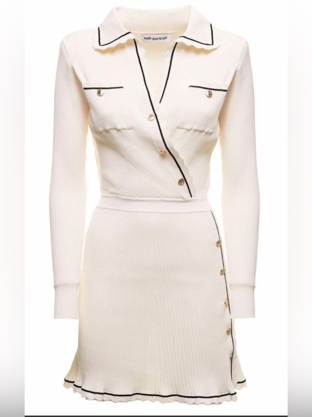 Self-Portrait contrast stitch ribbed knit mini dress (Sz L)